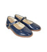 A Navy Flats from Clarks in size 5T for girl. (Back View)