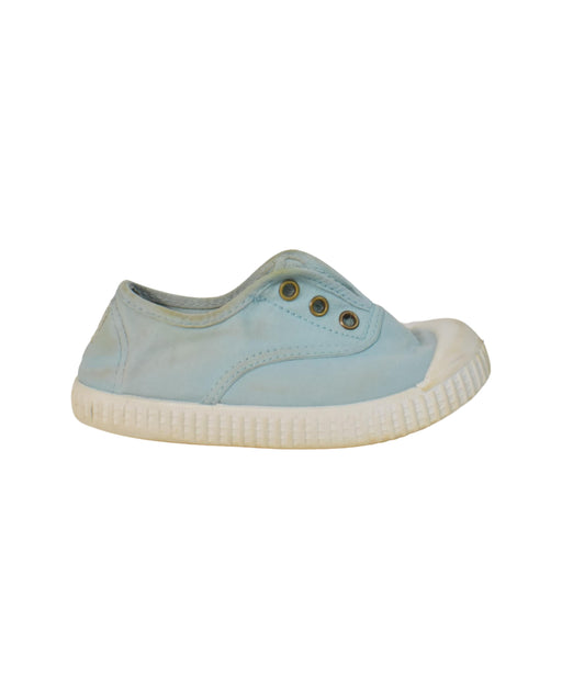 A Blue Slip Ons from Victoria in size 3T for neutral. (Front View)
