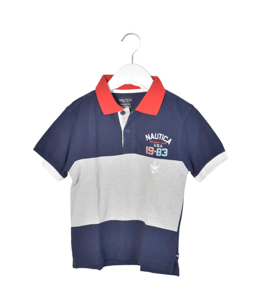 A Navy Short Sleeve Polos from Nautica in size 7Y for boy. (Front View)