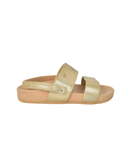 A Gold Sandals from Reef in size 3T for girl. (Front View)