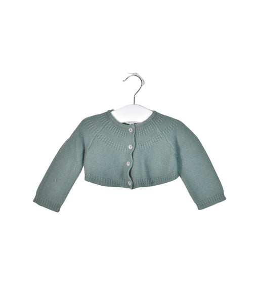 A Green Cardigans from dulces in size 6-12M for girl. (Front View)