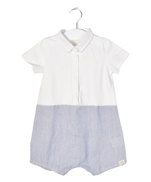 A White Short Sleeve Rompers from Le Petit Society in size 6-12M for neutral. (Front View)