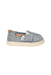 A Blue Slip Ons from Toms in size 12-18M for neutral. (Front View)