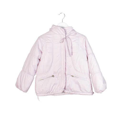 A Pink Puffer/Quilted Jackets from Monnalisa in size 5T for girl. (Front View)