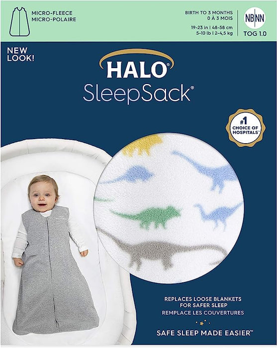 HALO Sleepsack Wearable Blanket Micro-Fleece, TOG 1.0, Dinos, 3-18M