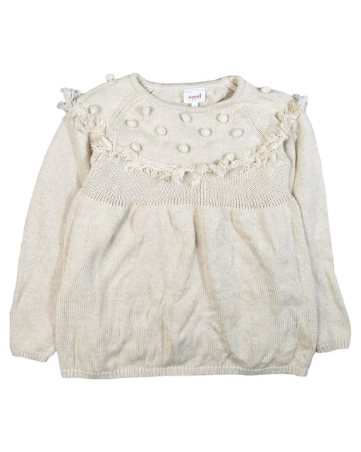 A White Knit Sweaters from Seed in size 7Y for girl. (Front View)