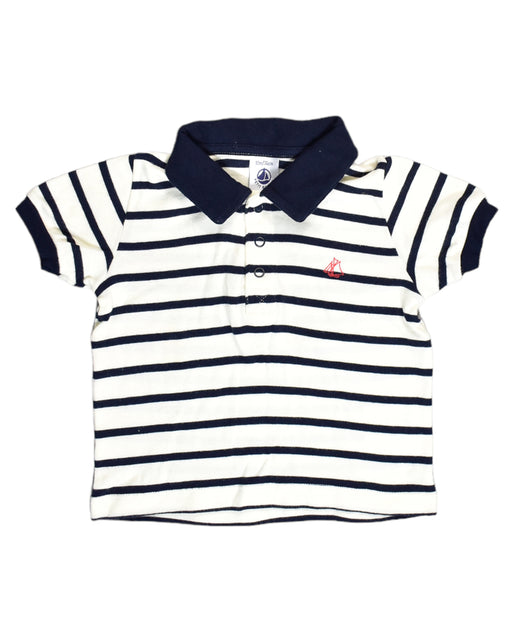 A White Short Sleeve Polos from Petit Bateau in size 6-12M for boy. (Front View)