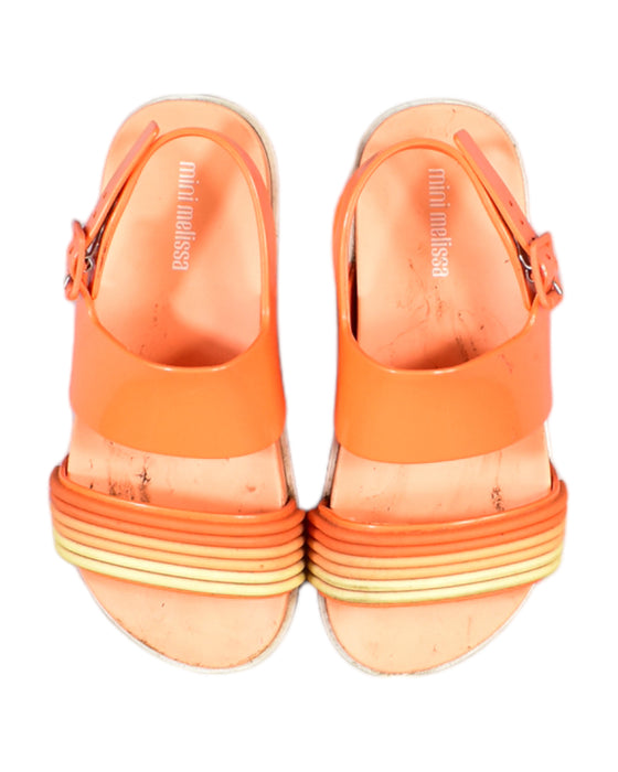 A Orange Sandals from Mini Melissa in size 6T for girl. (Back View)