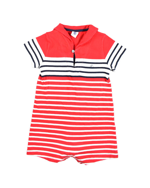 A Red Rompers from Petit Bateau in size 2T for boy. (Front View)