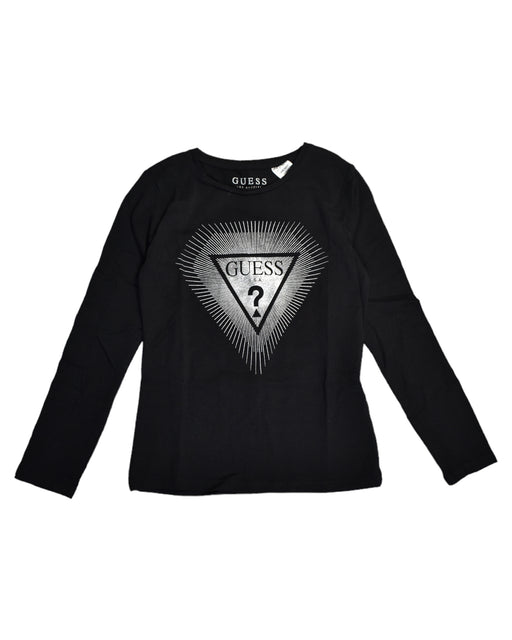 A Black Long Sleeve Tops from Guess in size 7Y for girl. (Front View)