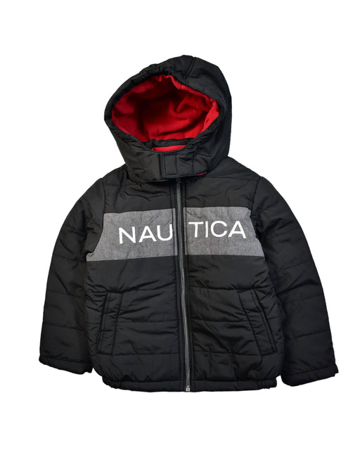A Black Puffer/Quilted Jackets from Nautica in size 4T for boy. (Front View)