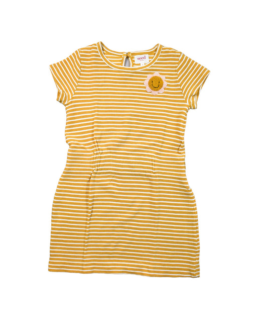 A Yellow Short Sleeve Dresses from Seed in size 6T for girl. (Front View)