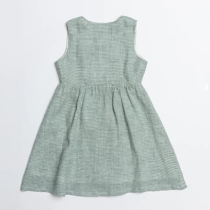 A Green Sleeveless Dresses from Bochechas in size 9Y for girl. (Back View)
