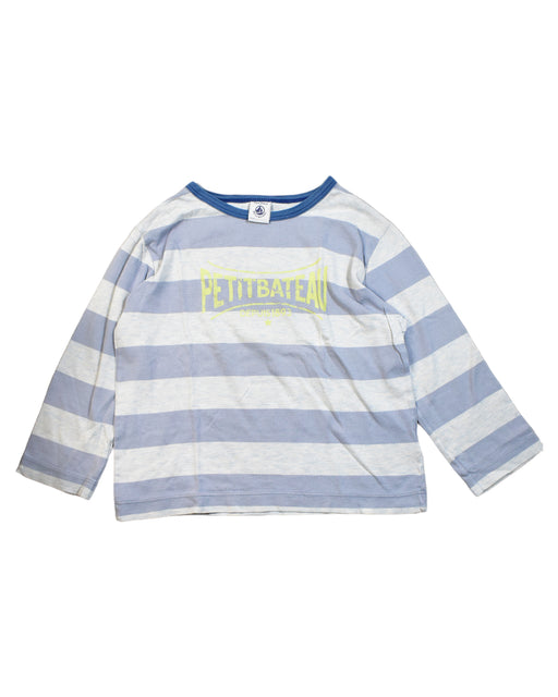 A Blue Long Sleeve T Shirts from Petit Bateau in size 4T for boy. (Front View)