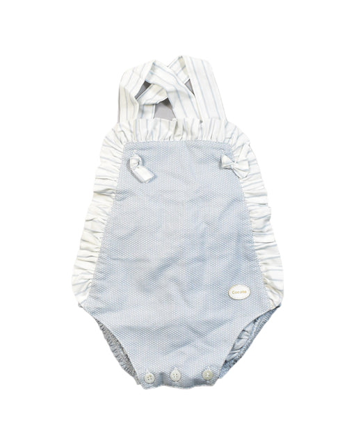 A Blue Sleeveless Rompers from Cocote in size 6-12M for neutral. (Front View)