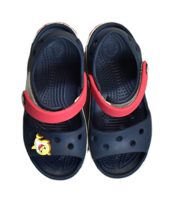 A Blue Sandals from Crocs in size 4T for boy. (Front View)