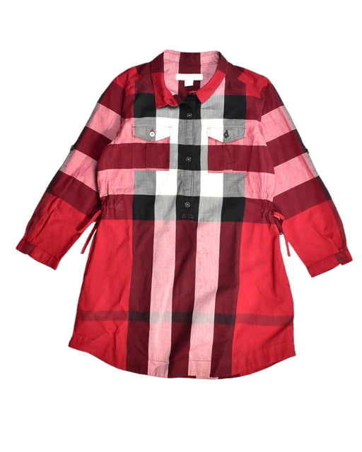 A Red Long Sleeve Dresses from Burberry in size 6T for girl. (Front View)