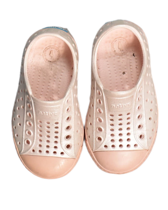 A Pink Slip Ons from Native Shoes in size 18-24M for girl. (Back View)