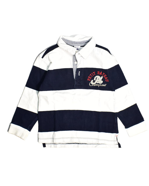A White Long Sleeve Polos from Petit Bateau in size 4T for boy. (Front View)