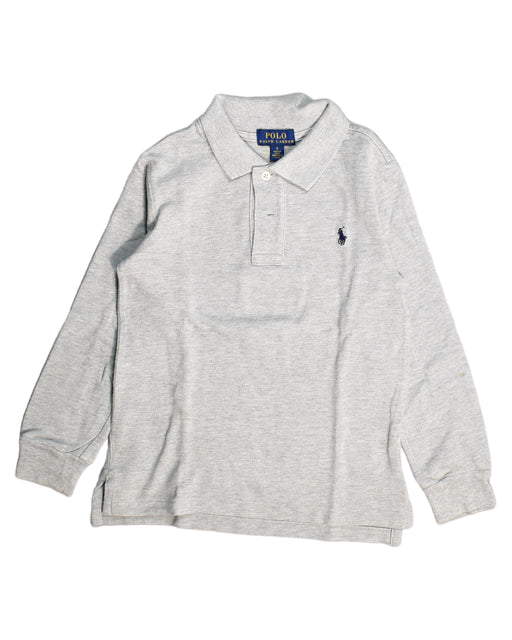 A Grey Long Sleeve Polos from Polo Ralph Lauren in size 5T for boy. (Front View)