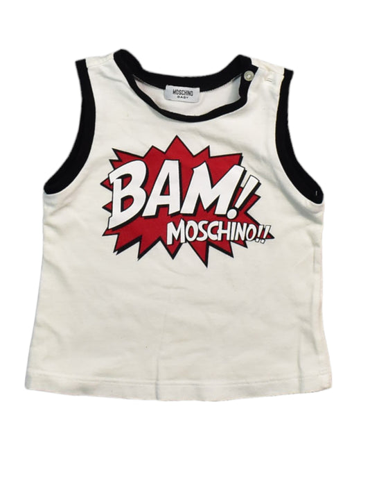 A White Sleeveless Tops from Moschino in size 6-12M for boy. (Front View)