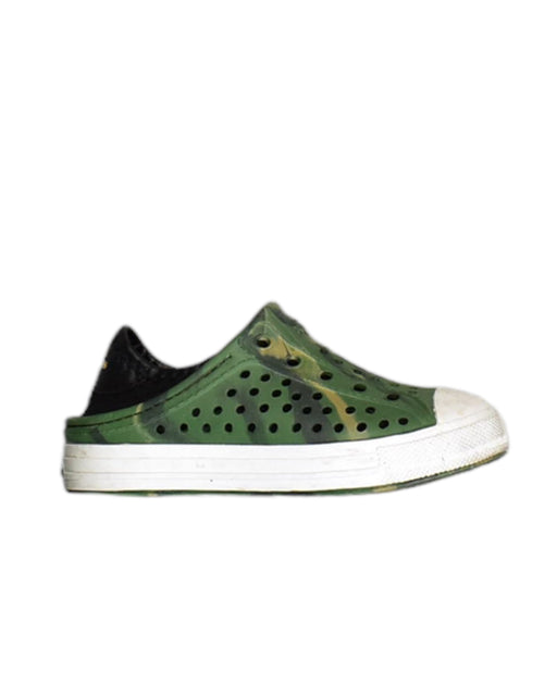 A Green Slip Ons from Skechers in size 3T for boy. (Front View)