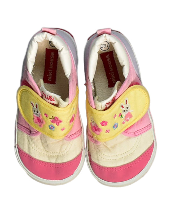 A Pink Sneakers from Miki House in size 3T for girl. (Back View)