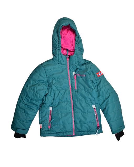 A Teal Lightweight Jackets from trollkids in size 5T for neutral. (Front View)