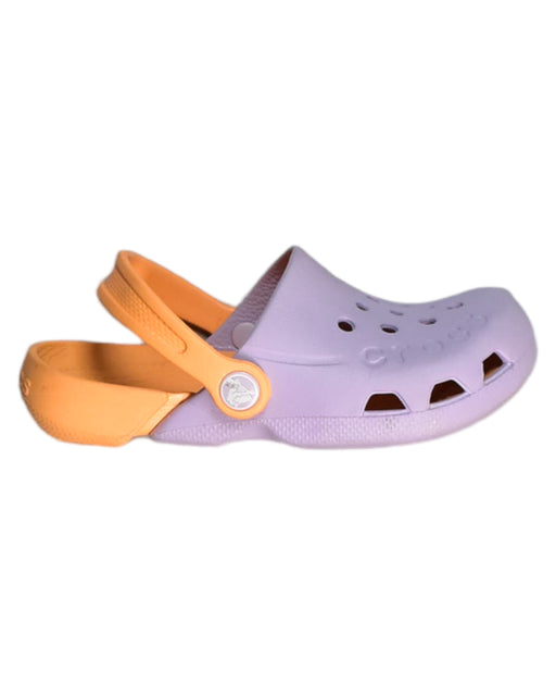 A Purple Sandals from Crocs in size 5T for girl. (Front View)