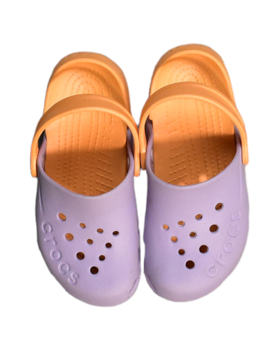 A Purple Sandals from Crocs in size 5T for girl. (Back View)