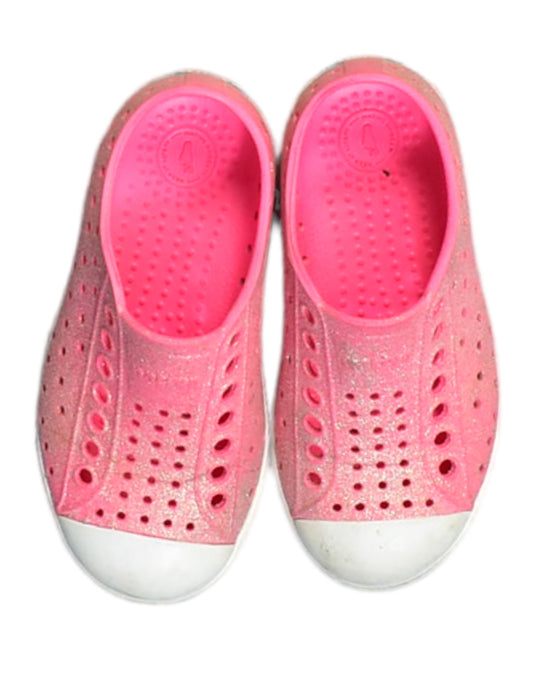 A Pink Aqua Shoes from Native Shoes in size 3T for girl. (Back View)