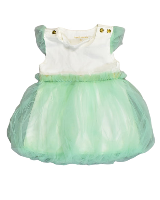 A Green Sleeveless Dresses from Le Petit Society in size 0-3M for girl. (Front View)
