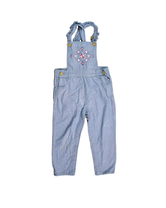 A Blue Long Overalls from Purebaby in size 3T for girl. (Front View)
