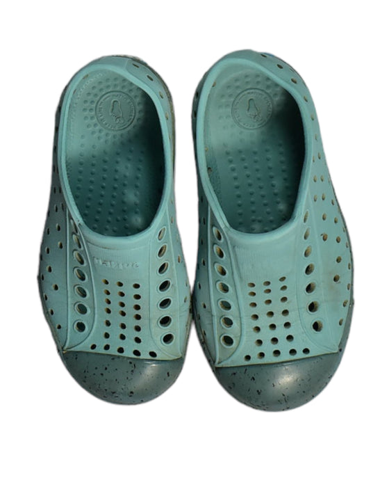 A Green Slip Ons from Native Shoes in size 3T for girl. (Back View)