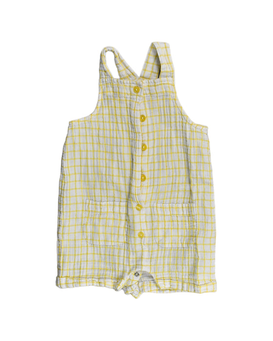 A Yellow Overall Shorts from Absorba in size 6-12M for girl. (Front View)
