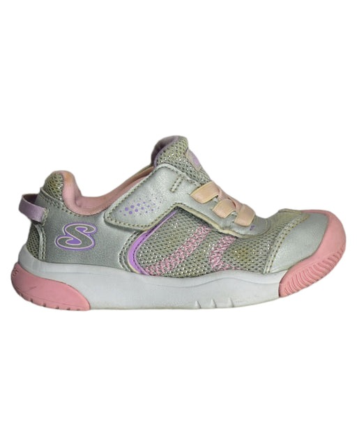 A Grey Sneakers from Skechers in size 3T for girl. (Front View)