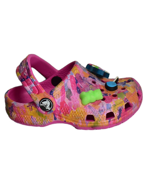 A Pink Sandals from Crocs in size 3T for girl. (Front View)