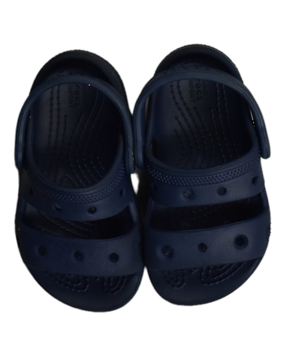 A Blue Sandals from Crocs in size 3T for boy. (Back View)