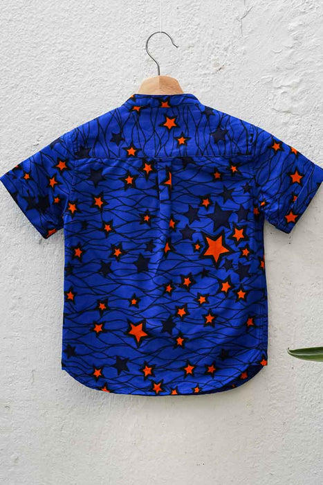 Kali Boys Shirt - Blue/Orange Stars
