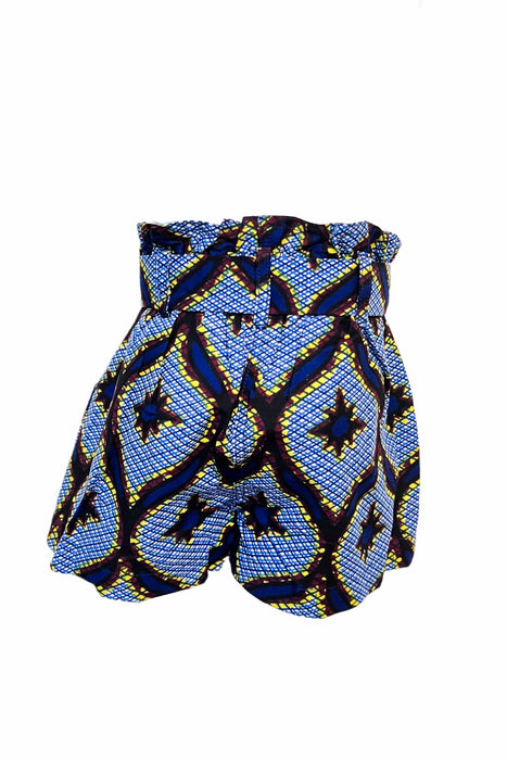 Safwa Bermuda Shorts With Sash Belt - Blue Congress Print